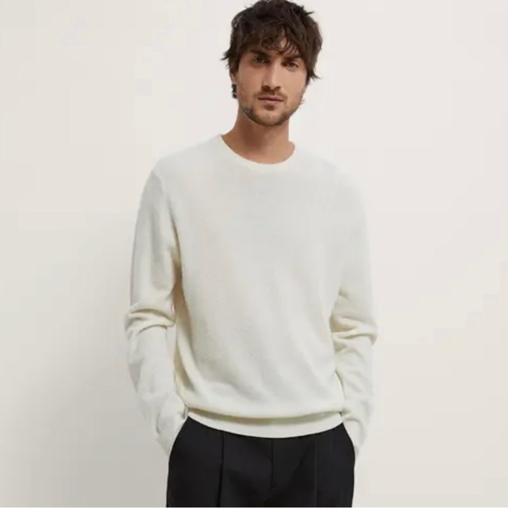 Zara Oyster White Ecru 100% Cashmere Crewneck Pullover Sweater Size Medium